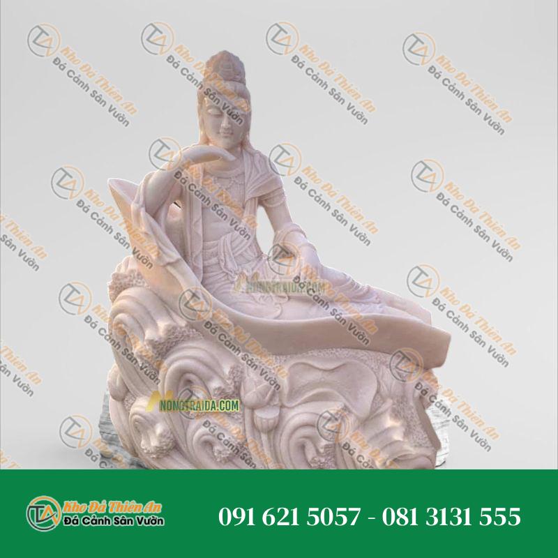 Tượng Quan Âm Tự Tại Đá Trắng Vượt Biển 247cm – Nét Đẹp Uy Nghi | Khodathienan.com