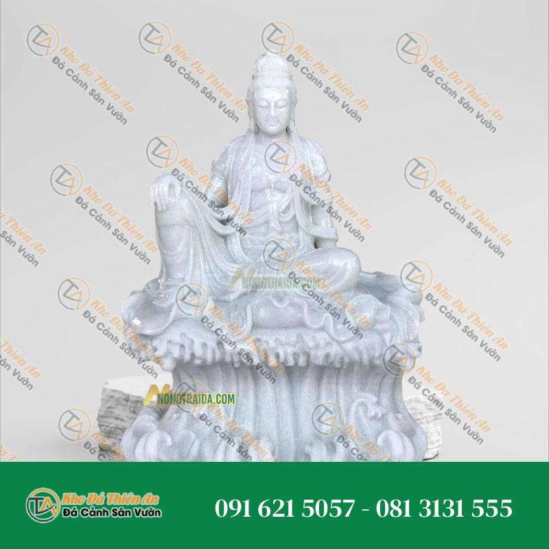 Tượng Quan Âm Tự Tại – Đá Trắng Xanh – Cao 193cm | Khodathienan.com