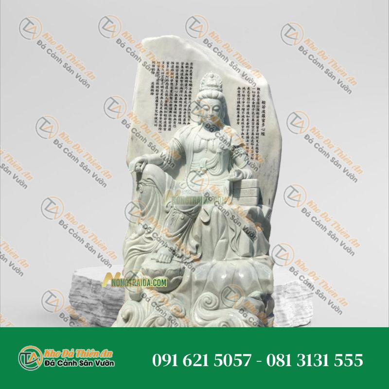Tượng Quan Âm Tự Tại Đá Trắng Xanh 219cm – Nét Đẹp Thiêng Liêng | Khodathienan.com