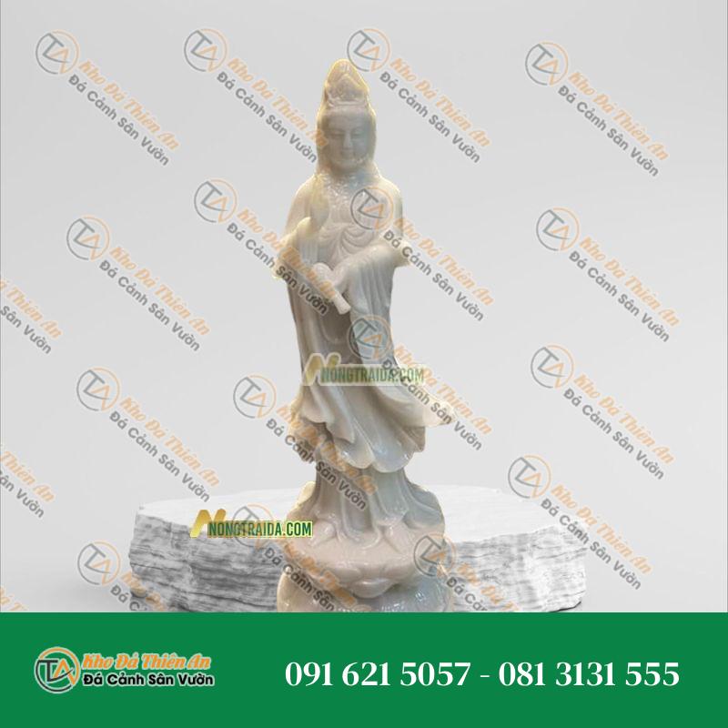 Tượng Quan Thế Âm Bồ Tát Đứng – Đá Trắng Muối 198cm – Khodathienan.com