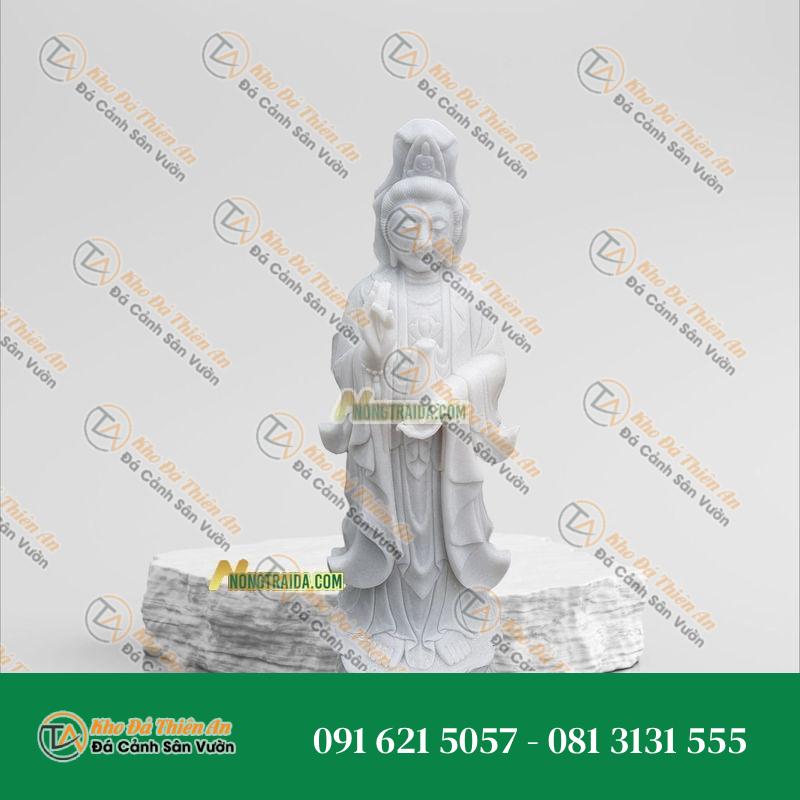 Tượng Quan Thế Âm Bồ Tát Đá Trắng Sứ 198cm – Nét Đẹp Uy Nghi | Khodathienan.com