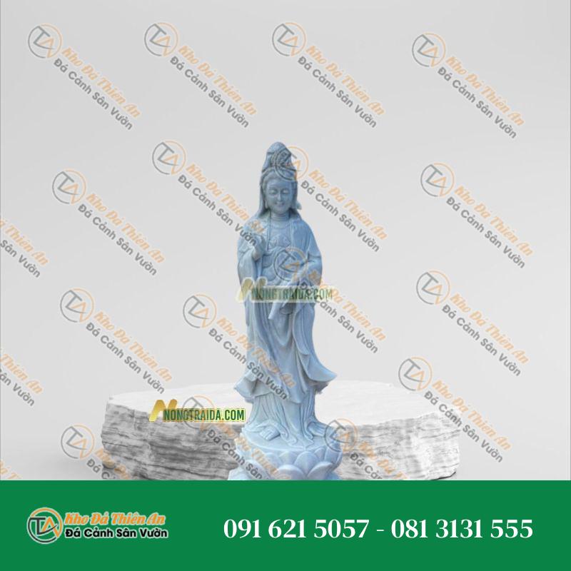 Tượng Phật Quan Thế Âm Đứng – Đá Trắng Xanh 155cm – Khodathienan.com