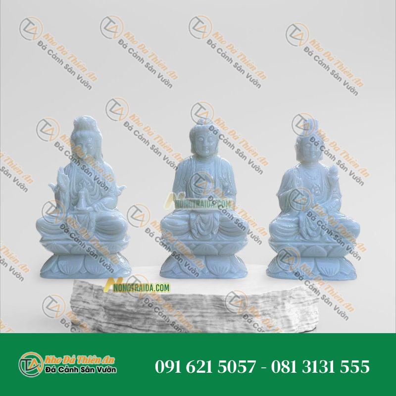 Tượng Phật Tây Phương Tam Thánh Đứng Đá Cẩm Thạch Xám 190cm – Khodathienan.com