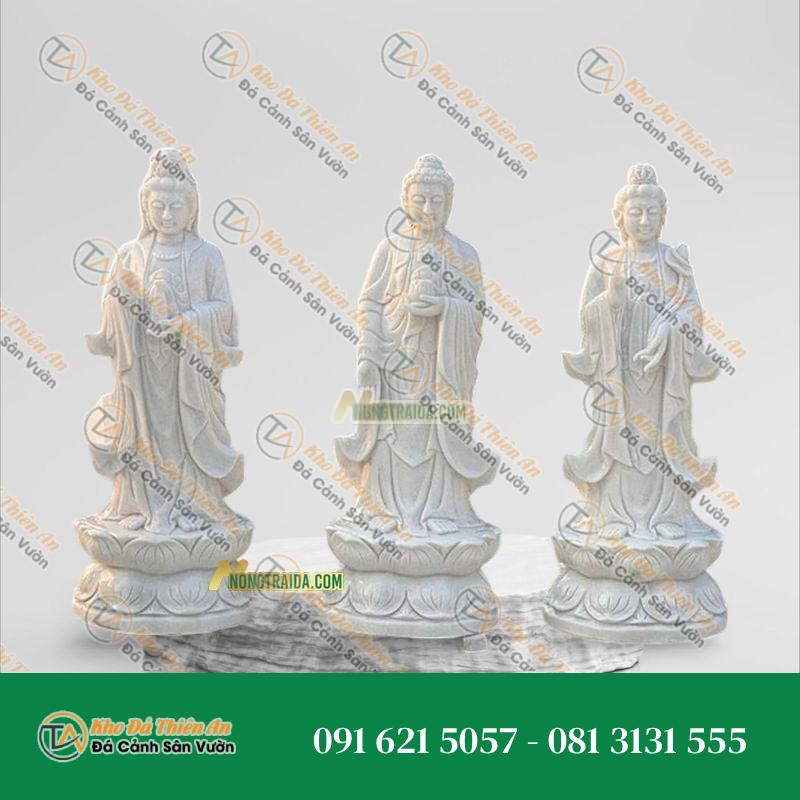 Tượng Phật Tây Phương Tam Thánh Đứng Bằng Đá Xanh Ấn Độ – Cao 167cm | Quà Tặng Phong Thủy