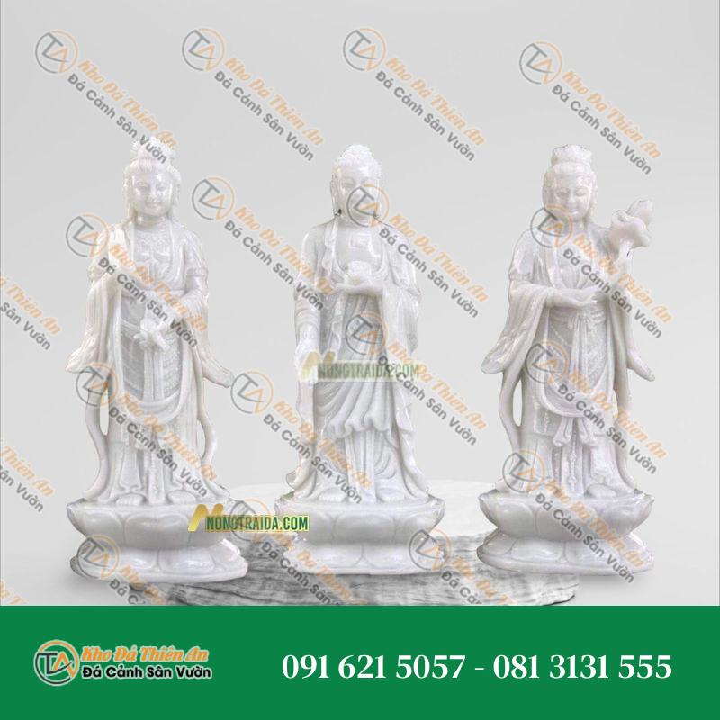 Tượng Phật Tây Phương Tam Thánh Ngồi Bằng Đá Onyx Xanh Nhỏ – Cao 29cm | Quà Tặng Phong Thủy