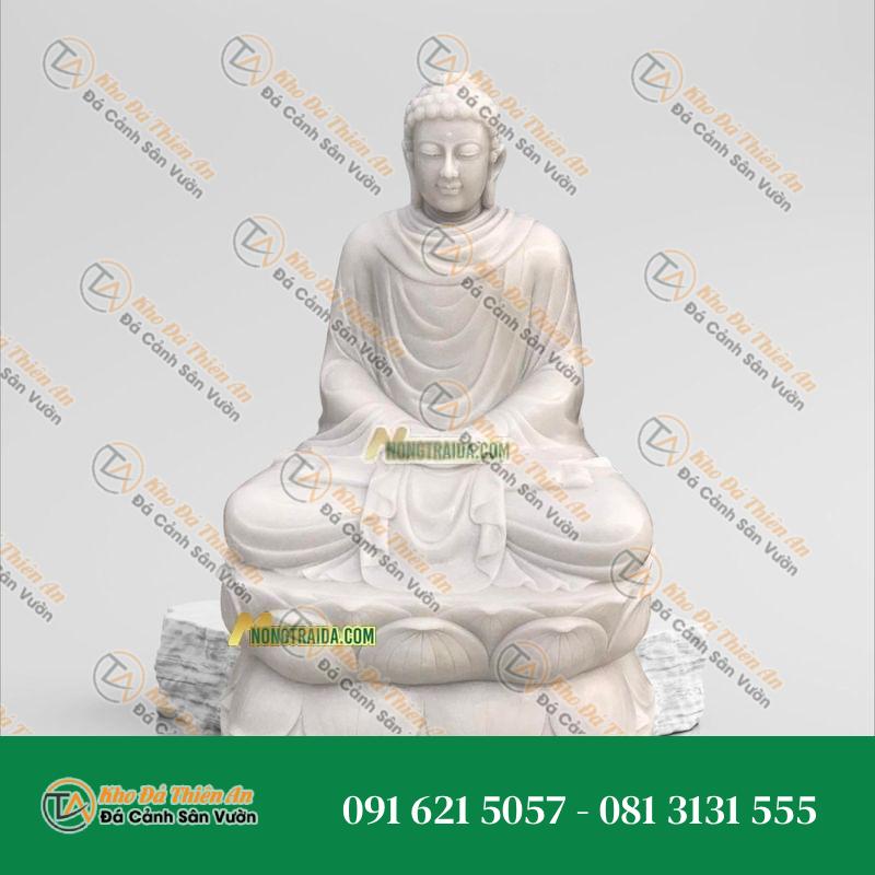 Tượng Phật Thích Ca Đá Trắng Sứ 99cm, Kiểu Dáng Sang Trọng | Khodathienan.com