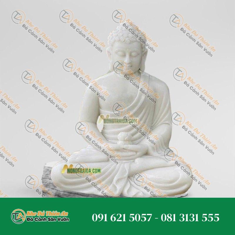 Tượng Phật Thích Ca Cầm Hoa Sen – Cẩm Thạch Trắng – Cao 58cm | Khodathienan.com