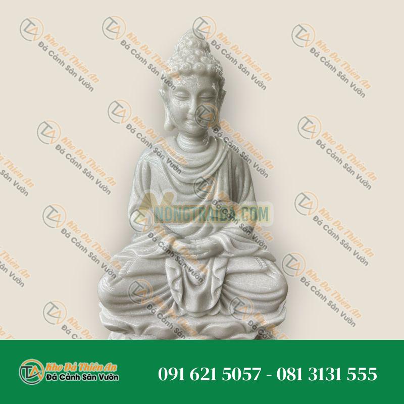 Tượng Phật Thích Ca Mâu Ni Bằng Đá Cẩm Thạch Trắng – Cao 50cm