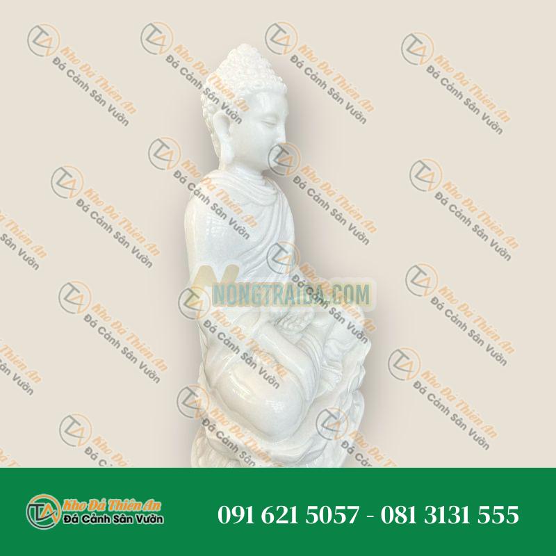 Tượng Phật Thích Ca Mâu Ni Ngồi Đài Sen Đá Trắng 50cm – Nét Đẹp Thiêng Liêng | Khodathienan.com