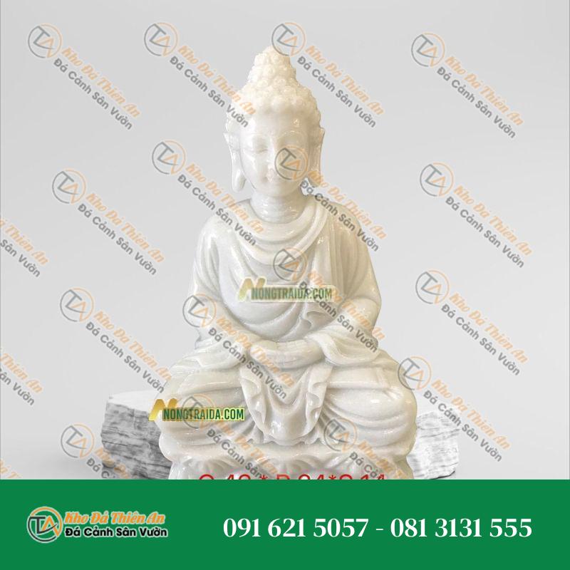 Tượng Phật Thích Ca Mâu Ni Nhỏ – Đá Trắng Cẩm Thạch – 42cm – Khodathienan.com