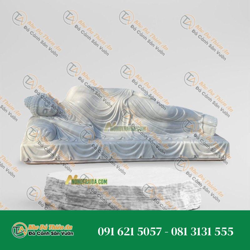 Tượng Phật Thích Ca Nằm – Đá Trắng Cẩm Thạch 192cm – Khodathienan.com
