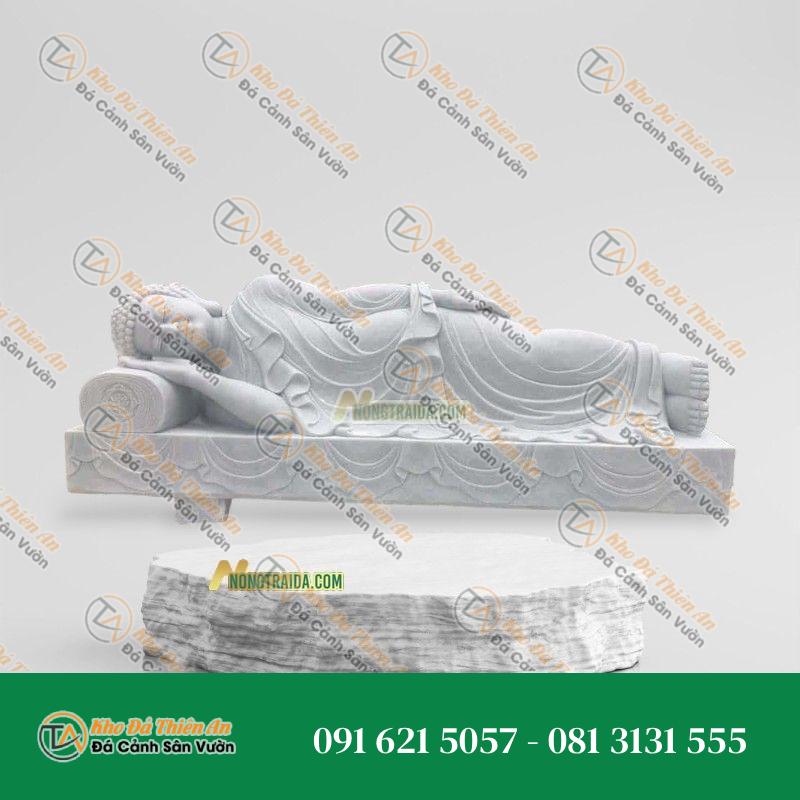 Tượng Phật Thích Ca Nằm Đá Trắng Nghệ An 206cm – Kiểu Dáng Hoành Tráng – Khodathienan.com