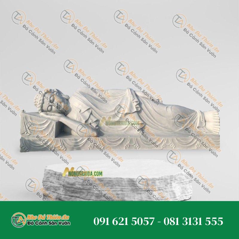 Tượng Phật Thích Ca Nằm – Đá Trắng Vân – 178cm – Khodathienan.com