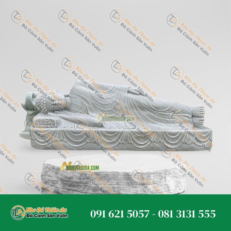 Tượng Phật Thích Ca Nằm – Đá Trắng Vân 222cm – Khodathienan.com