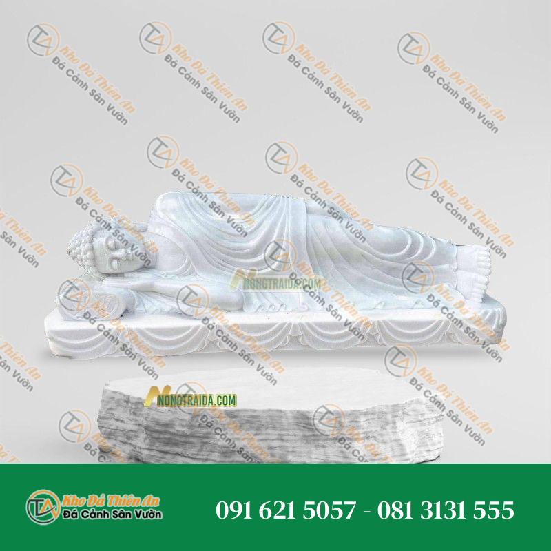 Tượng Phật Thích Ca Nằm – Đá Trắng Vân Xanh 177cm – Kiểu Dáng Thanh Lịch, Tinh Tế | Khodathienan.com