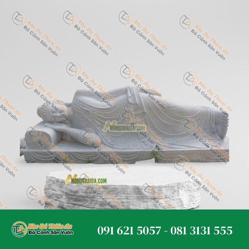 Tượng Phật Thích Ca Nằm – Đá Trắng Xám – 166cm | Trang Trí Nhà Chùa | Khodathienan.com