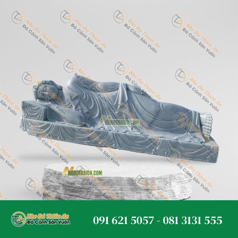 Tượng Phật Thích Ca Nằm – Đá Trắng Xanh 188cm – Khodathienan.com