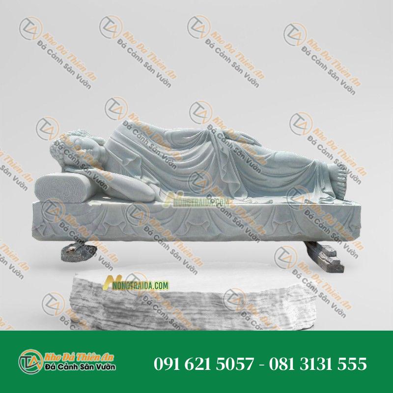 Tượng Phật Thích Ca Nằm – Đá Trắng Xanh – 245cm | Kiệt Tác Tâm Linh | Khodathienan.com