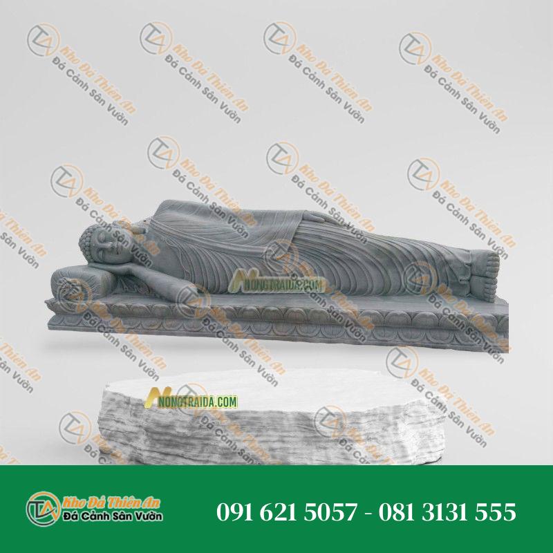 Tượng Phật Thích Ca Nằm – Đá Xám Chạm Sen 220cm – Phong Cách Cổ Điển, Uy Nghi | Khodathienan.com