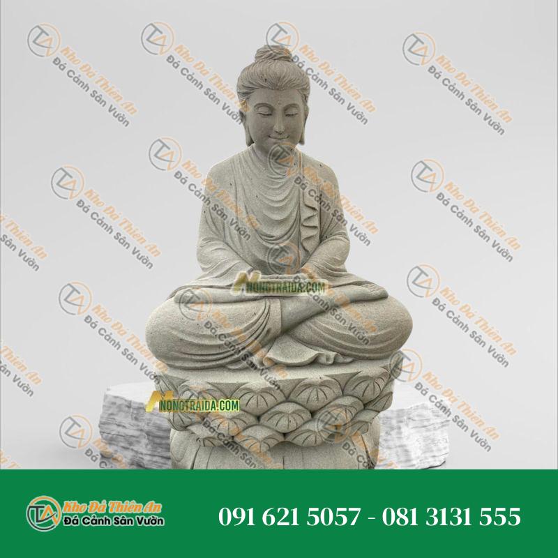 Tượng Phật Thích Ca Ngồi Thiền – Đá Sa Thạch Ghi Xanh 114cm