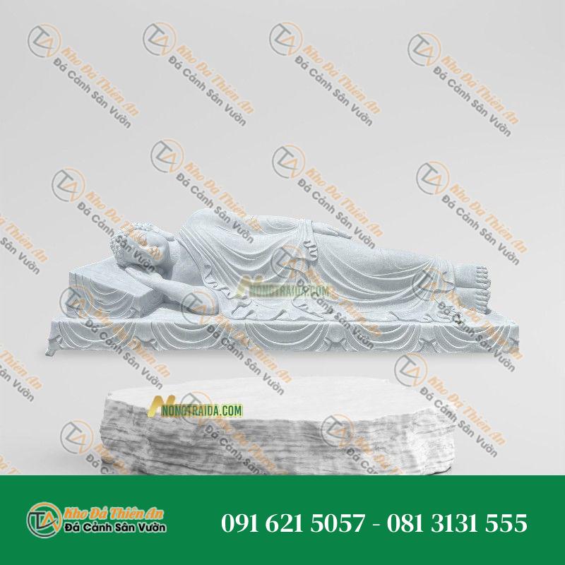 Tượng Phật Thích Ca Nhập Niết Bàn – Đá Trắng Cẩm Thạch 179cm – Khodathienan.com