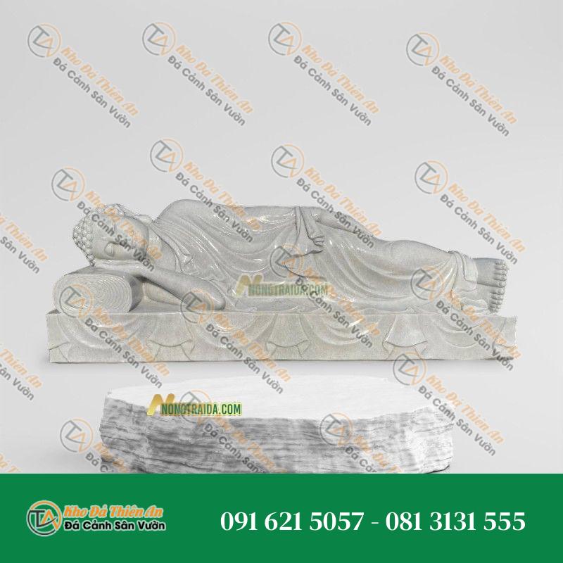 Tượng Phật Thích Ca Niết Bàn Đá Trắng Granite 170cm – Khodathienan.com