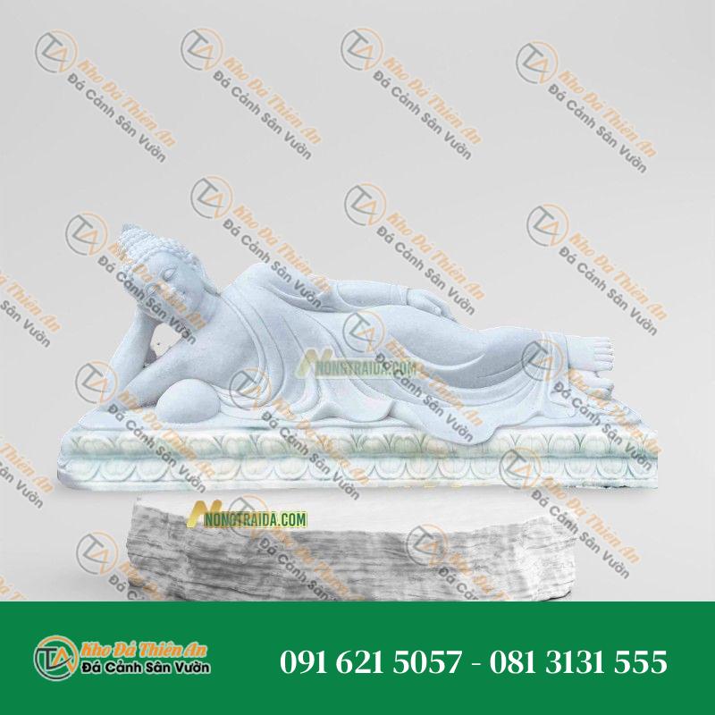 Tượng Phật Thích Ca Nhập Niết Bàn – Đá Trắng Muối 224cm – Kiểu Dáng Uy Nghi, Thanh Tịnh | Khodathienan.com