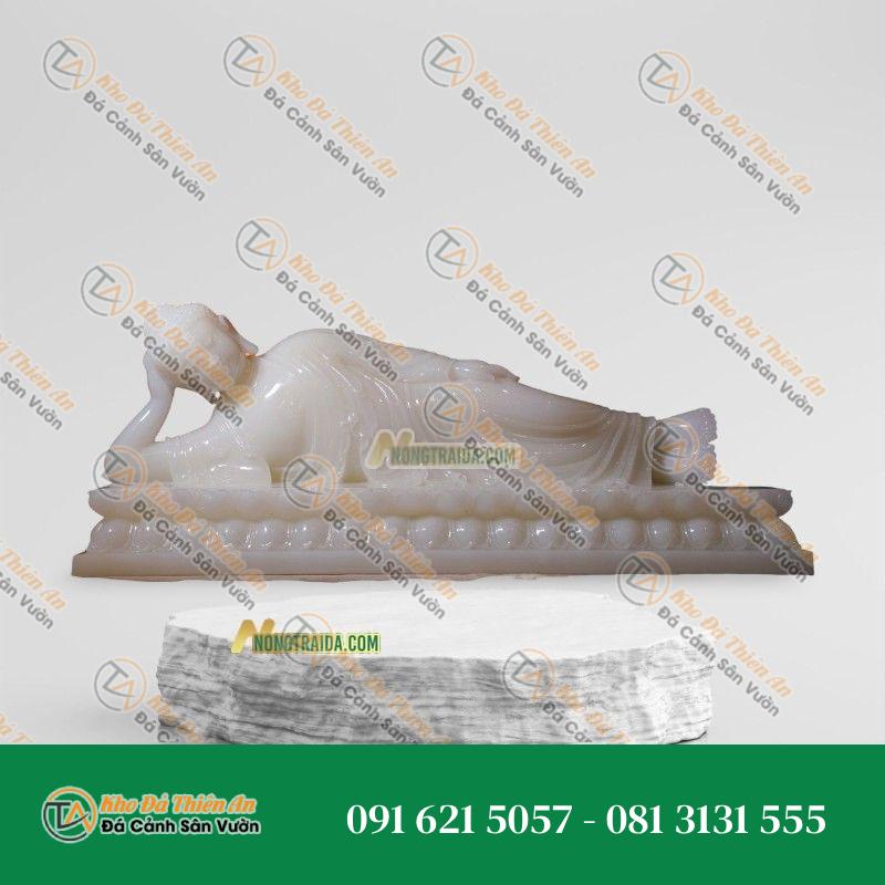 Tượng Phật Thích Ca Nhập Niết Bàn – Đá Trắng Ngọc 251cm – Khodathienan.com