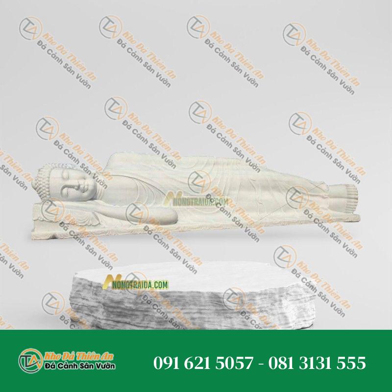 Tượng Phật Thích Ca Nhập Niết Bàn – Đá Trắng Sứ 203cm – Kiểu Dáng Uy Nghi, Thanh Tịnh | Khodathienan.com