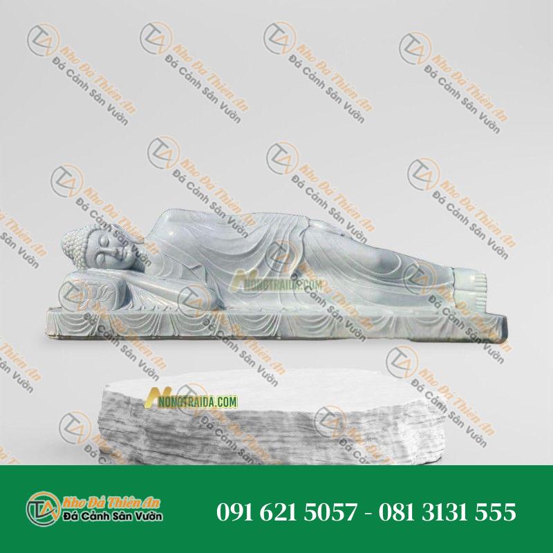 Tượng Phật Thích Ca Niết Bàn Bằng Trắng Vân Xanh 178cm – Tác Phẩm Điêu Khắc Tinh Xảo