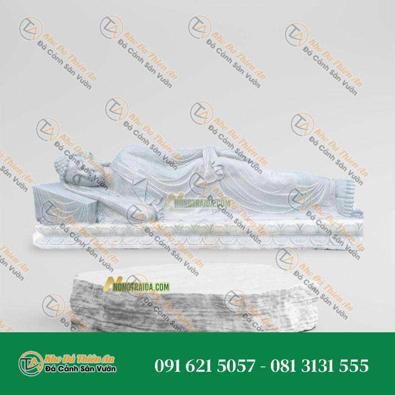 Tượng Phật Thích Ca Niết Bàn Bằng Trắng Xanh 207cm – Tác Phẩm Điêu Khắc Tinh Xảo
