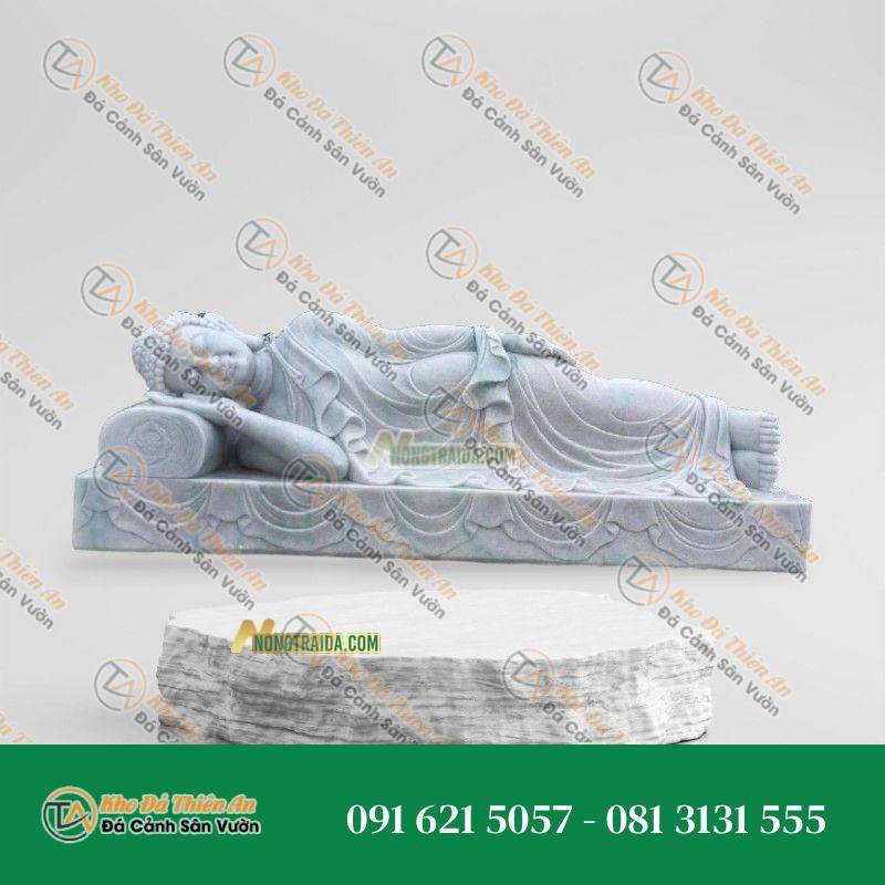 Tượng Phật Thích Ca Niết Bàn Bằng Trắng Xanh Ngọc 176cm – Tác Phẩm Điêu Khắc Tinh Xảo