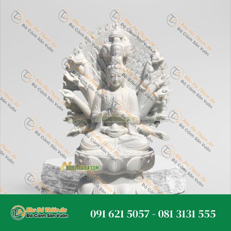 Tượng Phật Thiên Thủ Thiên Nhãn Đá Trắng Nghệ An 1.47m, Kiểu Dáng Thanh Tịnh | Khodathienan.com