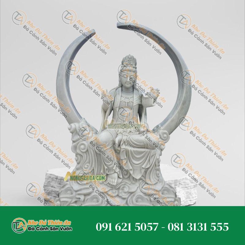 Tượng Phật Tự Tại Đá Trắng Xám 205cm – Bình An, Hòa Bình | Khodathienan.com