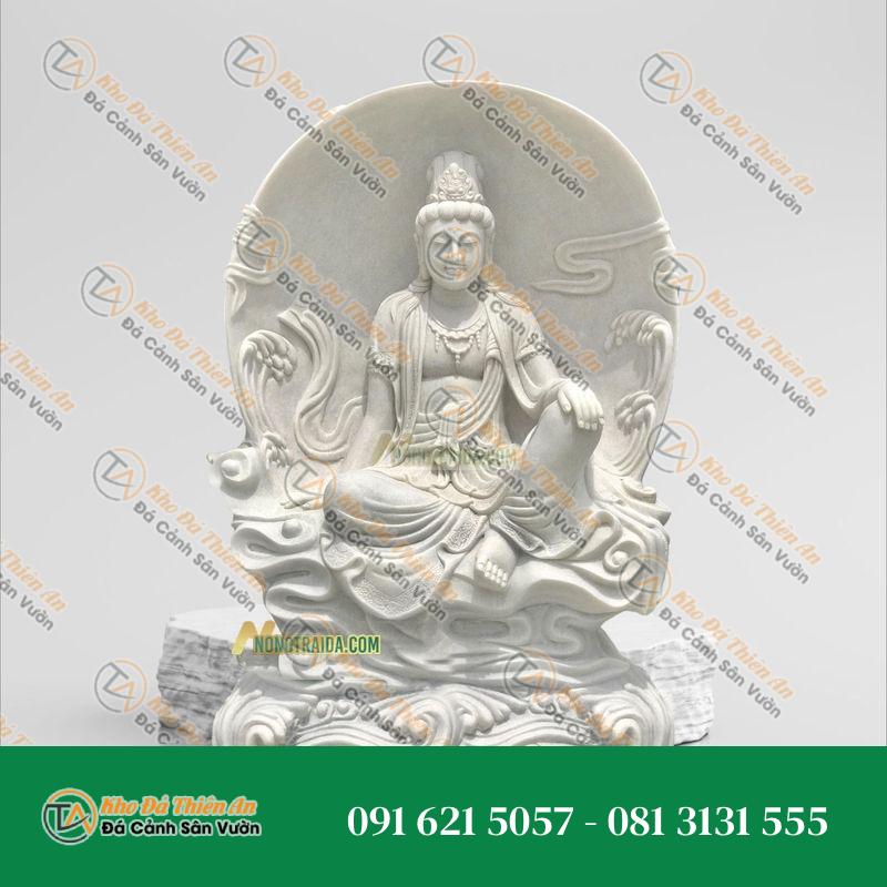 Tượng Phật Tự Tại Đá Trắng Xanh & Trăng 233cm, Kiểu Dáng Tinh Xảo | Khodathienan.com