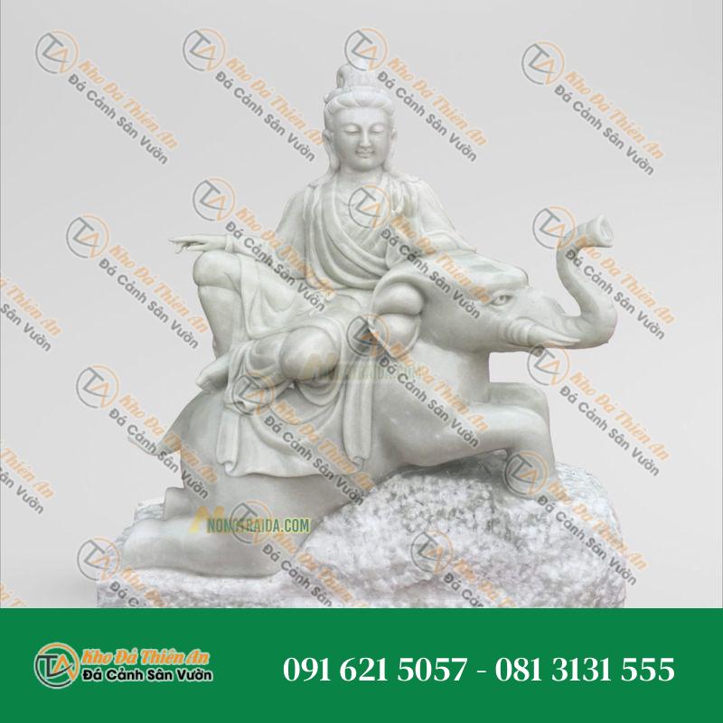 Tượng Phổ Hiền Bồ Tát Đá Cẩm Thạch Trắng – 126cm – Khodathienan.com