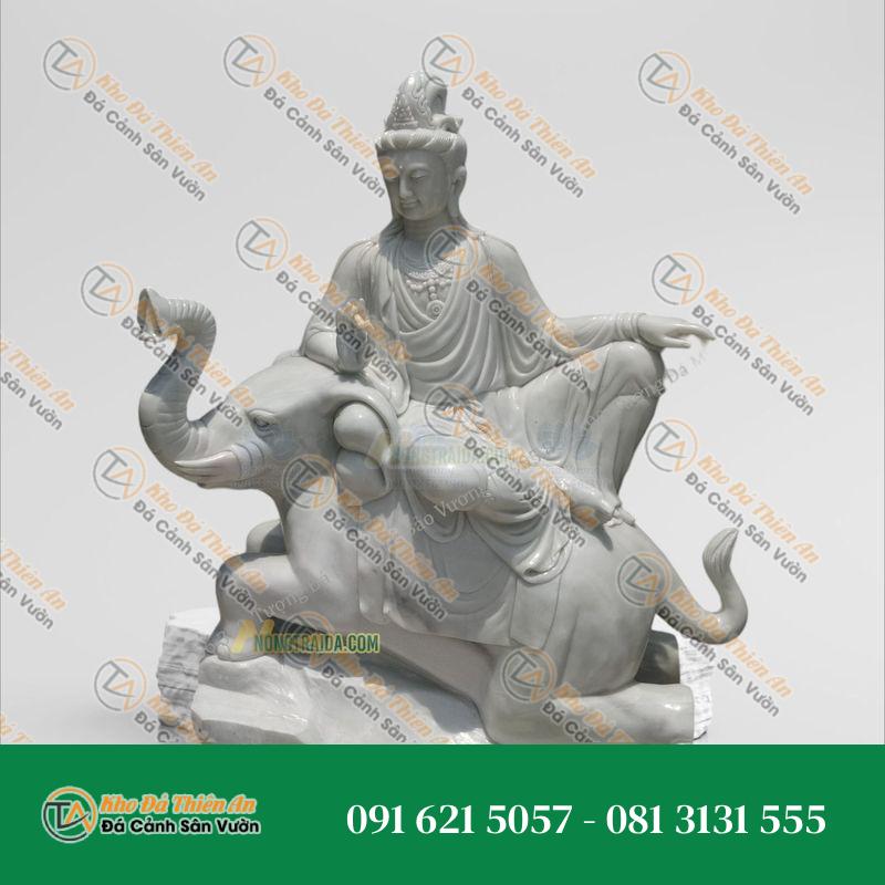 Tượng Phổ Hiền Bồ Tát – Đá Cẩm Thạch Trắng 144cm – Kiểu Dáng Uy Nghi, Thanh Lịch | Khodathienan.com