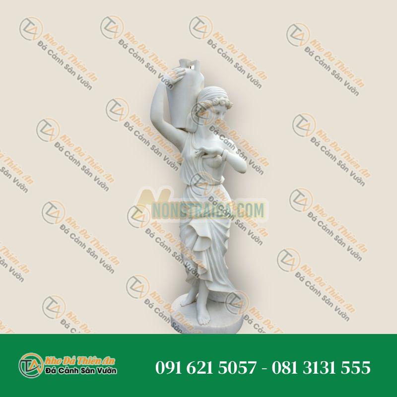 Tượng Phụ Nữ Cầm Bình Nước Bằng Đá Cẩm Thạch Trắng Carrara