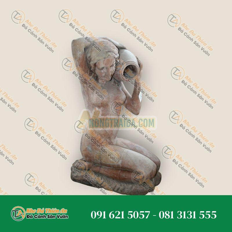 Tượng Phụ Nữ Cầm Bình Nước Bằng Đá Verona Đỏ – 78x30x50cm