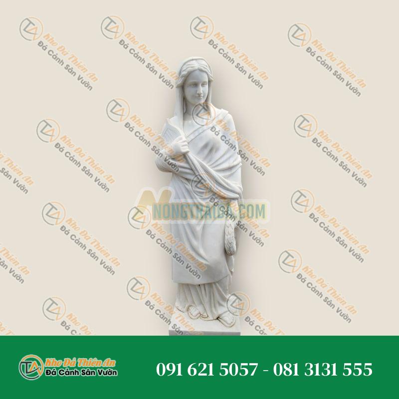 Tượng Phụ Nữ Cầm Đàn Lyre Đá Carrara – Kiểu Dáng Tinh Tế, Sang Trọng – Khodathienan.com