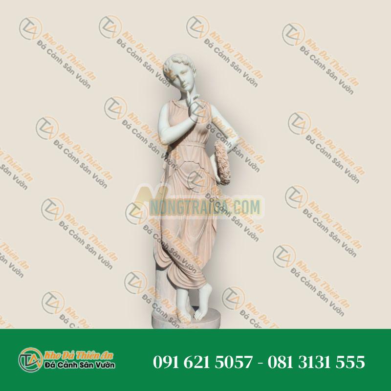 Tượng Phụ Nữ Cầm Vòng Hoa Đá Cẩm Thạch Carrara & Rosetta, Nghệ Thuật Kiêu Sa | Khodathienan.com