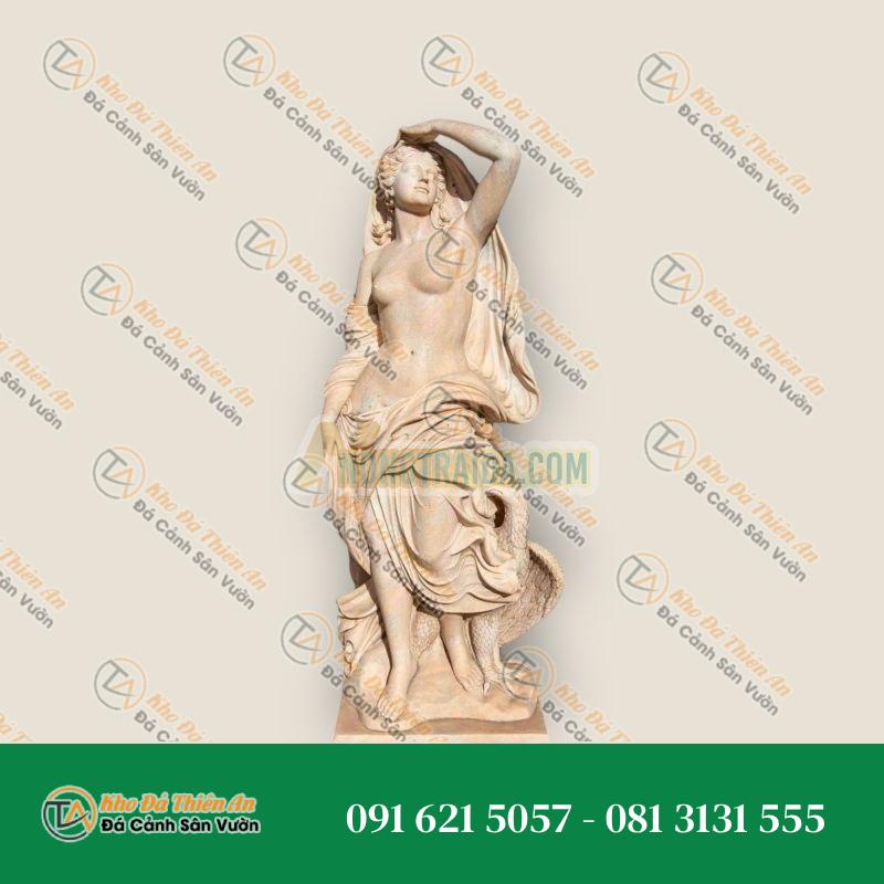 Tượng Phụ Nữ Hy Lạp – La Mã Với Đại Bàng Bằng Đá Hồng Rosetta Nhạt
