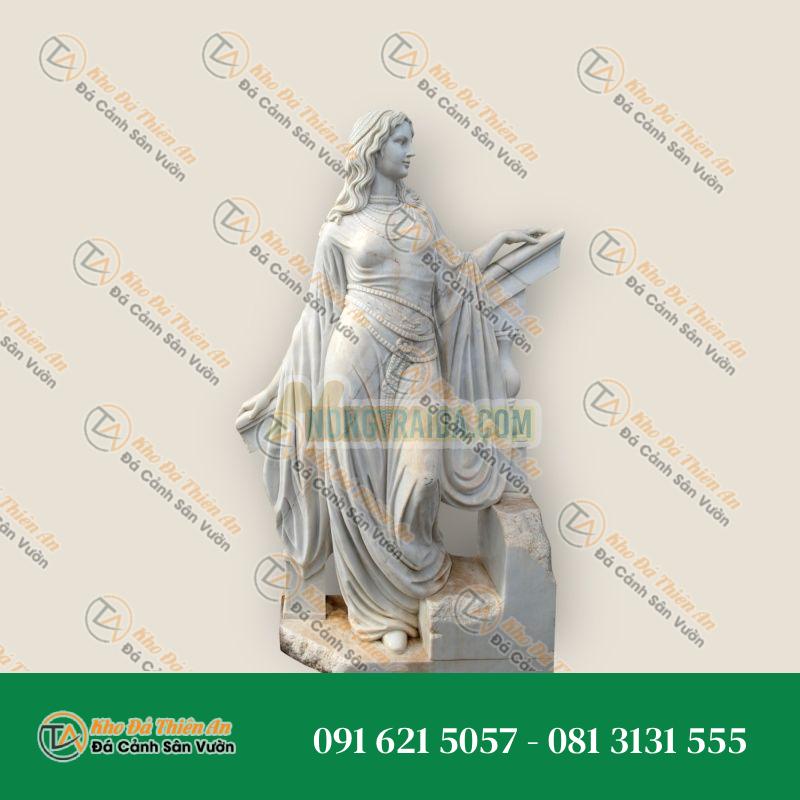 Tượng Phụ Nữ Art Deco – Đá Cẩm Thạch Trắng Carrara & Đá Travertin Romano – Kiểu Dáng Độc Đáo, Nghệ Thuật | Khodathienan.com
