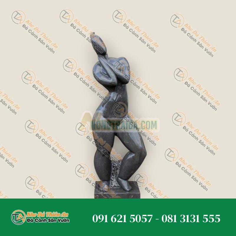 Tượng Phụ Nữ Trừu Tượng Hiện Đại Bằng Đá Cẩm Thạch Đen Bỉ – Đánh Bóng Những Năm 1990