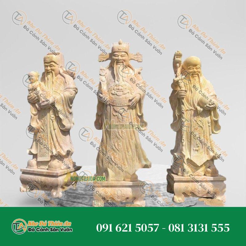 Tượng Phúc Lộc Thọ Đá Vàng Cẩm Thạch 158cm – May Mắn, Hạnh Phúc – Khodathienan.com