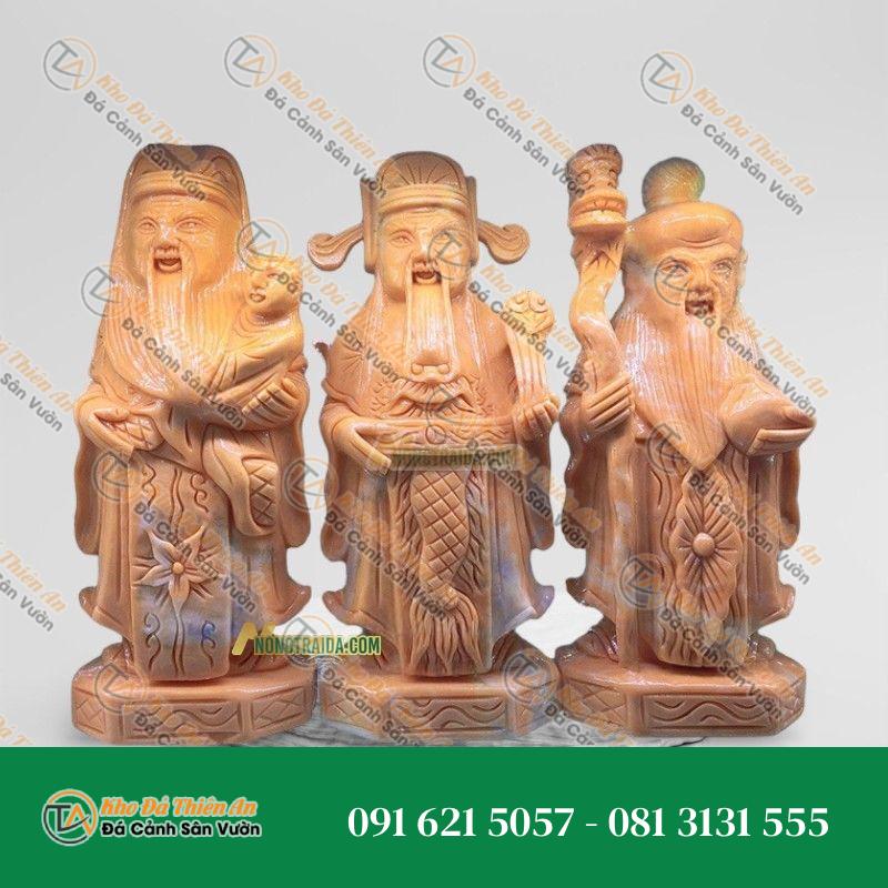 Tượng Phúc Lộc Thọ Mini Bằng Đá Cẩm Thạch Vàng – Cao 19cm | Quà Tặng Phong Thủy