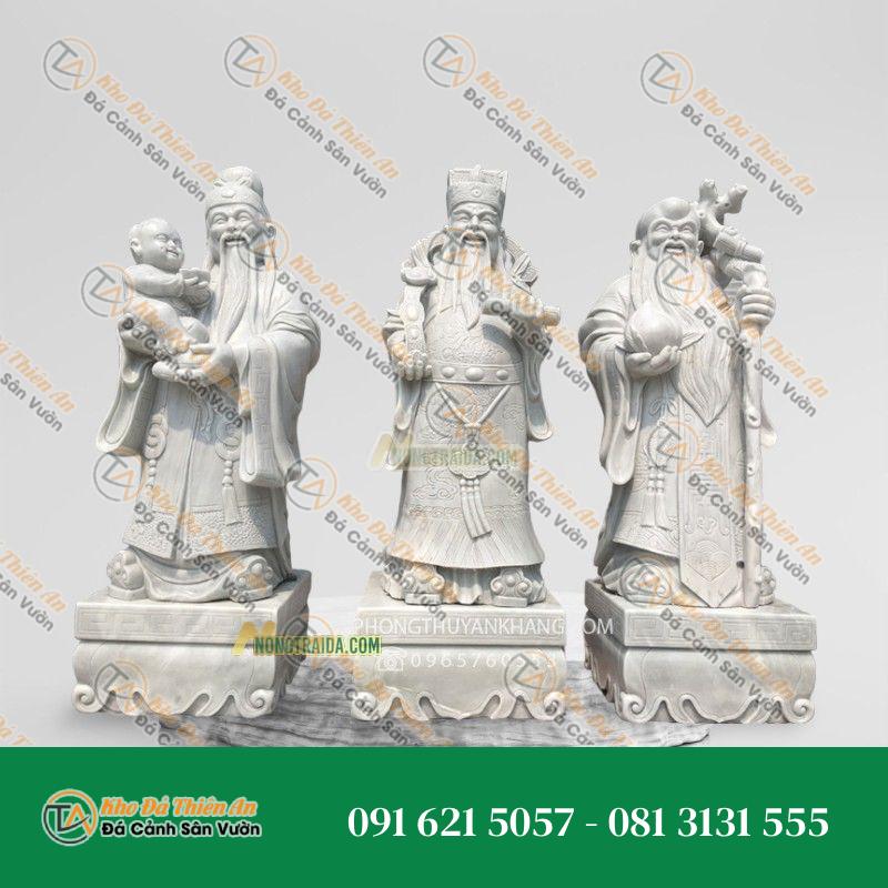 Tượng Phước Lộc Thọ Đá Trắng Xám 164cm – Kiểu Dáng Độc Đáo – Khodathienan.com