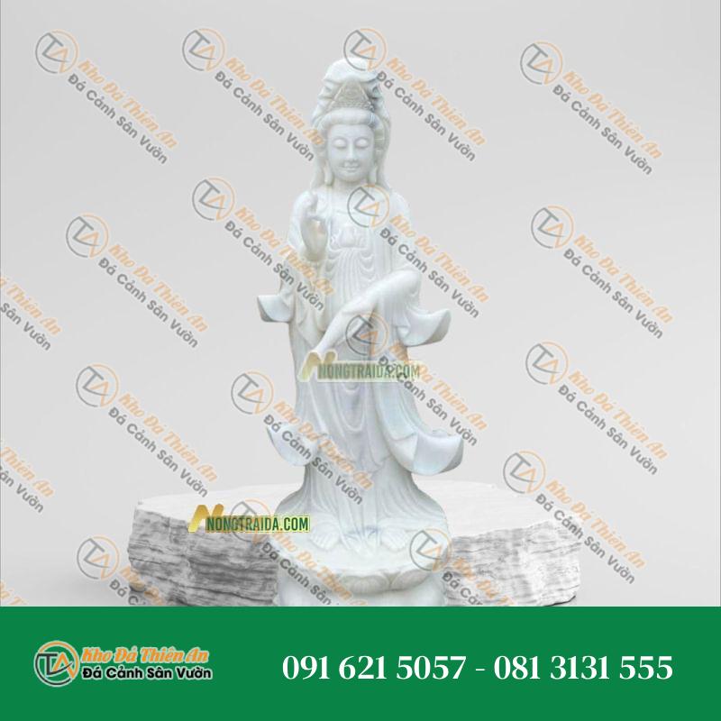 Tượng Quan Âm 3 Mặt Đứng – Đá Trắng Sứ 180cm – Khodathienan.com