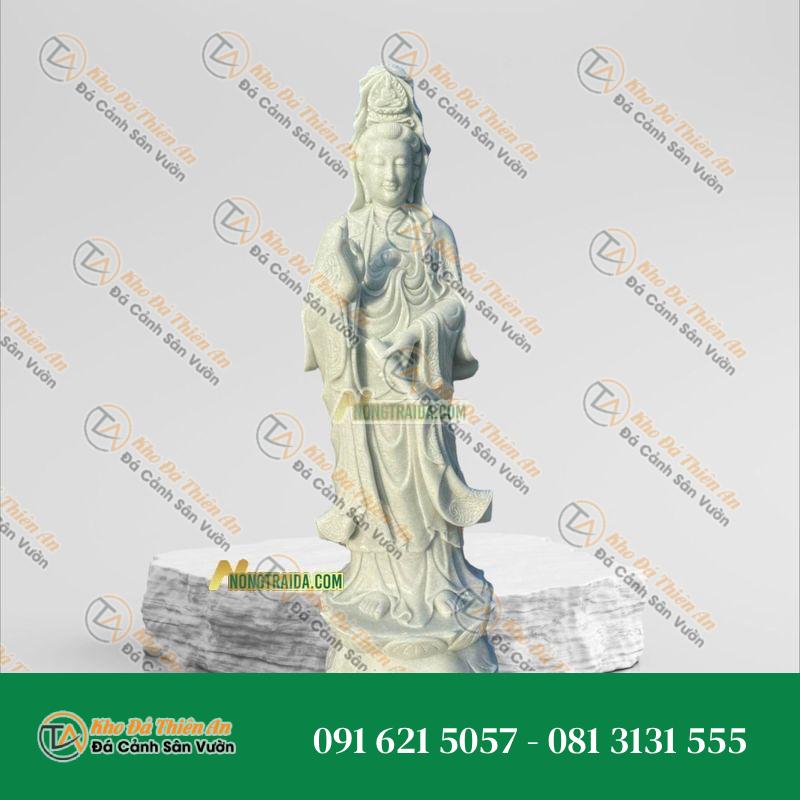 Tượng Quan Âm Bồ Tát Đứng Đá Trắng Xanh 150cm, Kiểu Dáng Tinh Xảo | Khodathienan.com