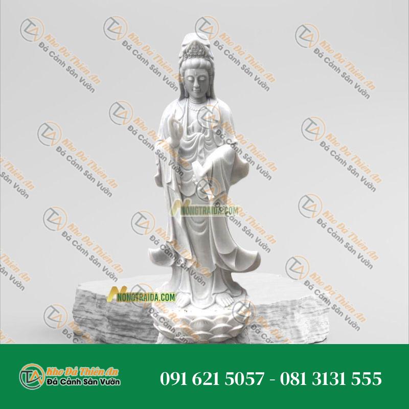 Tượng Quan Âm Đá Trắng Đứng 205cm, Kiểu Dáng Hoành Tráng | Khodathienan.com